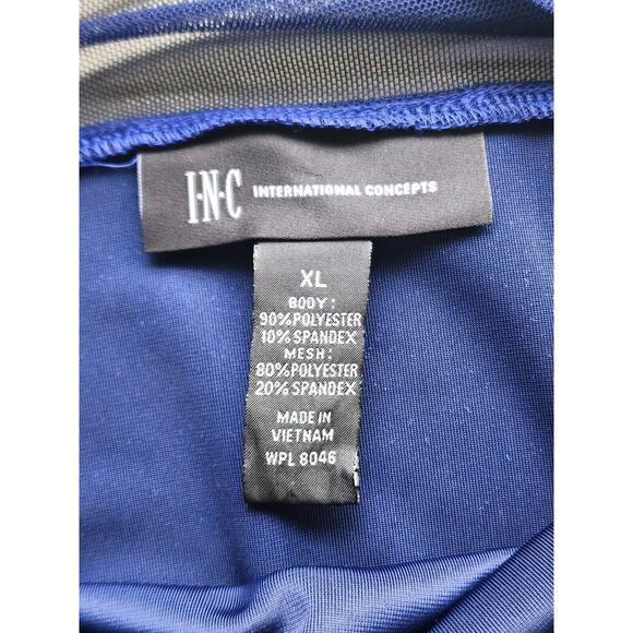 TOP/BLOUSE-INTERNATIONAL CONCEPTS-INC-Dark Blue Velvet-Netting-Short Sleeve-XL - Picture 4 of 10